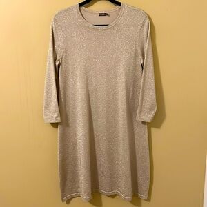 J.McLaughlin Dress Women's Shimmer Metallic Gold Swing Dress 3/4 Sleeves Size S